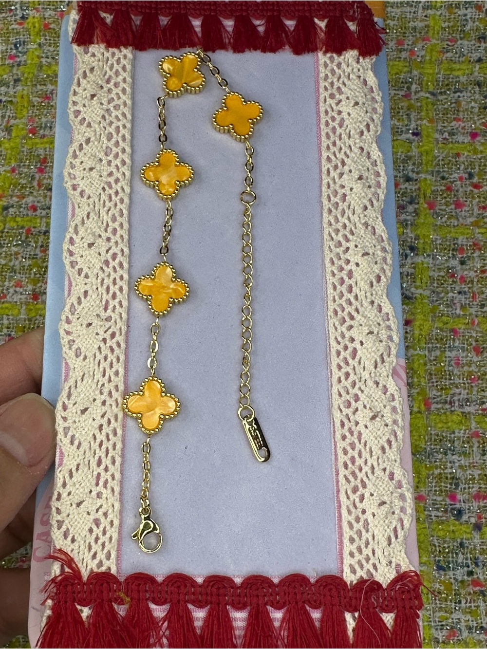 Gold-Tone Yellow Clover Link Bracelet - Women's Jewelry